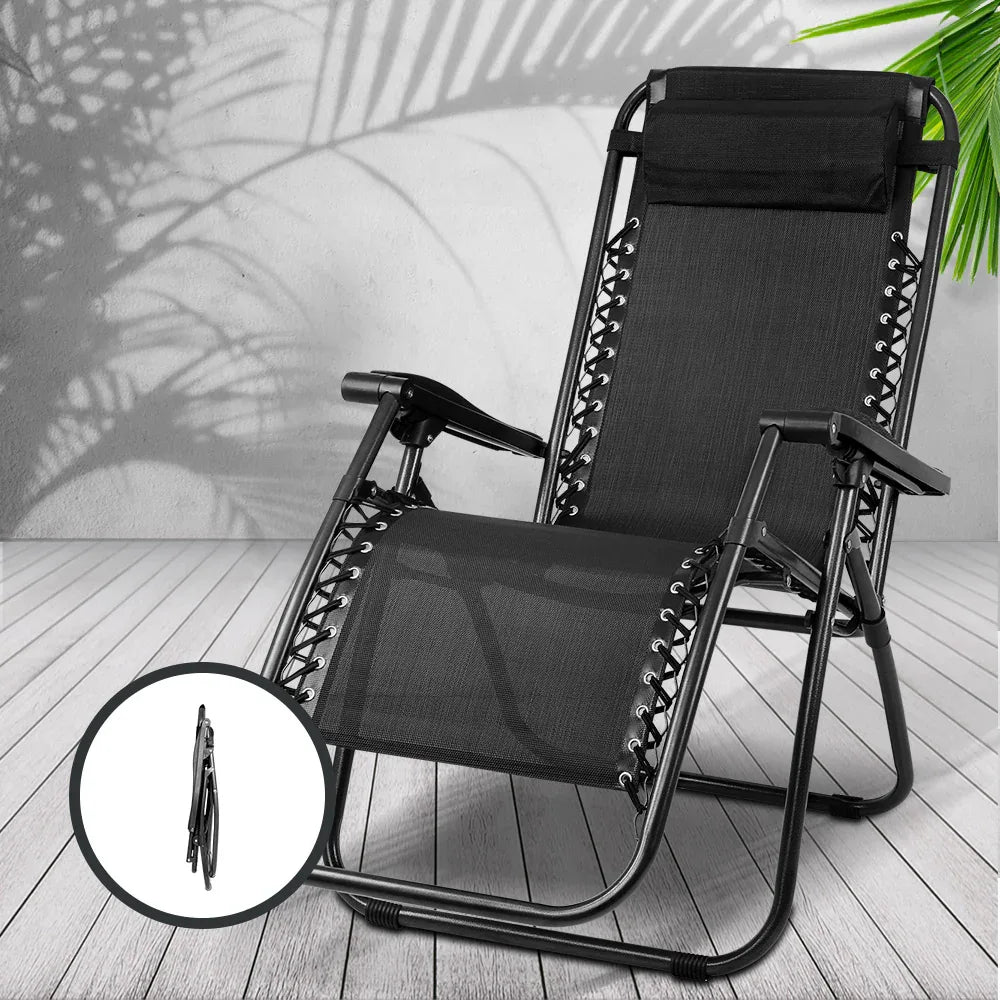 Gardeon Zero Gravity Chair Folding Outdoor Recliner Adjustable Sun Lounge Camping Black - Mekamart Australia