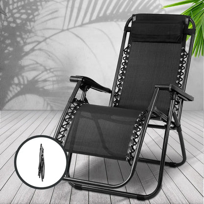 Gardeon Zero Gravity Chair Folding Outdoor Recliner Adjustable Sun Lounge Camping Black - Mekamart Australia