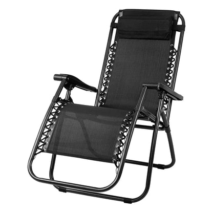 Gardeon Zero Gravity Chair Folding Outdoor Recliner Adjustable Sun Lounge Camping Black - Mekamart Australia