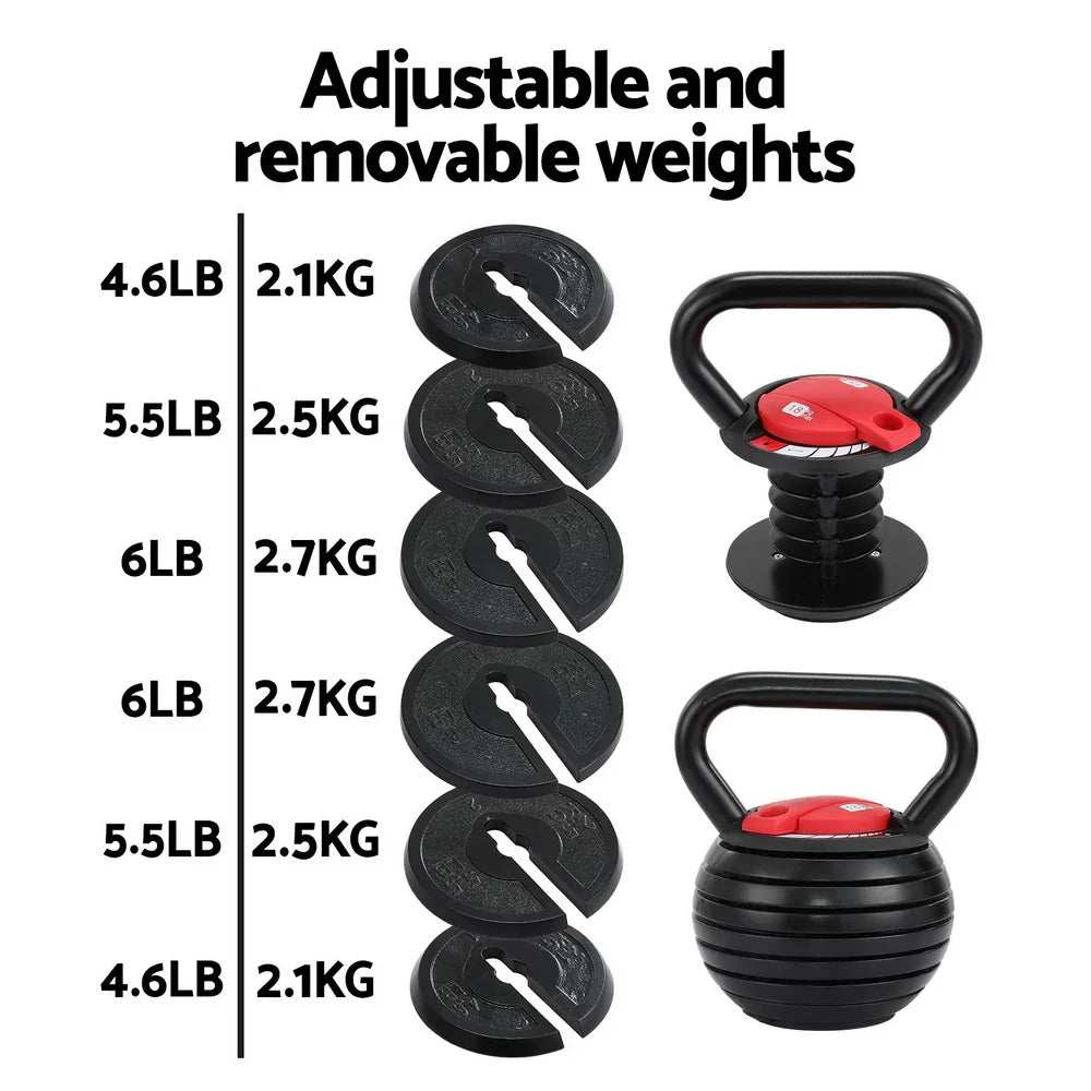 Everfit 18kg Adjustable Kettlebell Set Portable Kettle Bell Weight Dumbbells 10lbs 40lbs - Mekamart Australia