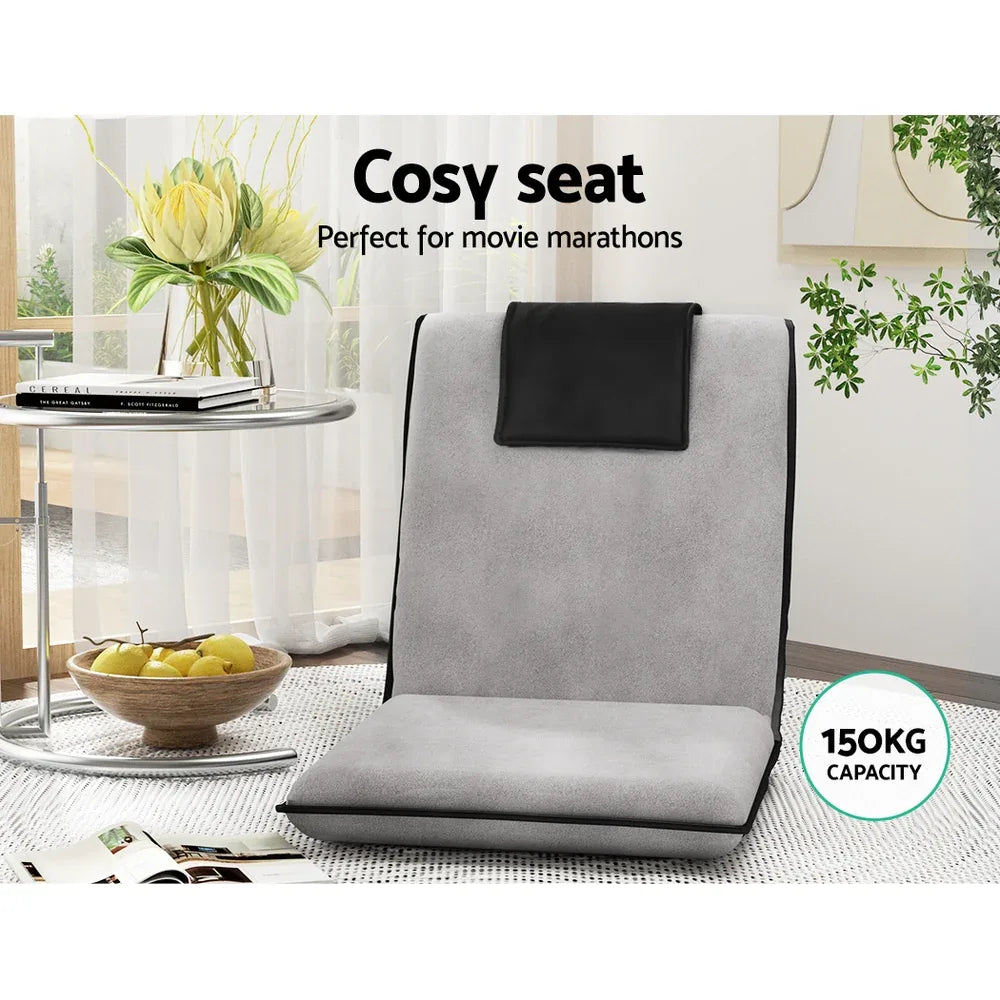 Artiss 2X Floor Lounge Sofa Bed Floor Cushion Velvet Grey - Mekamart Australia