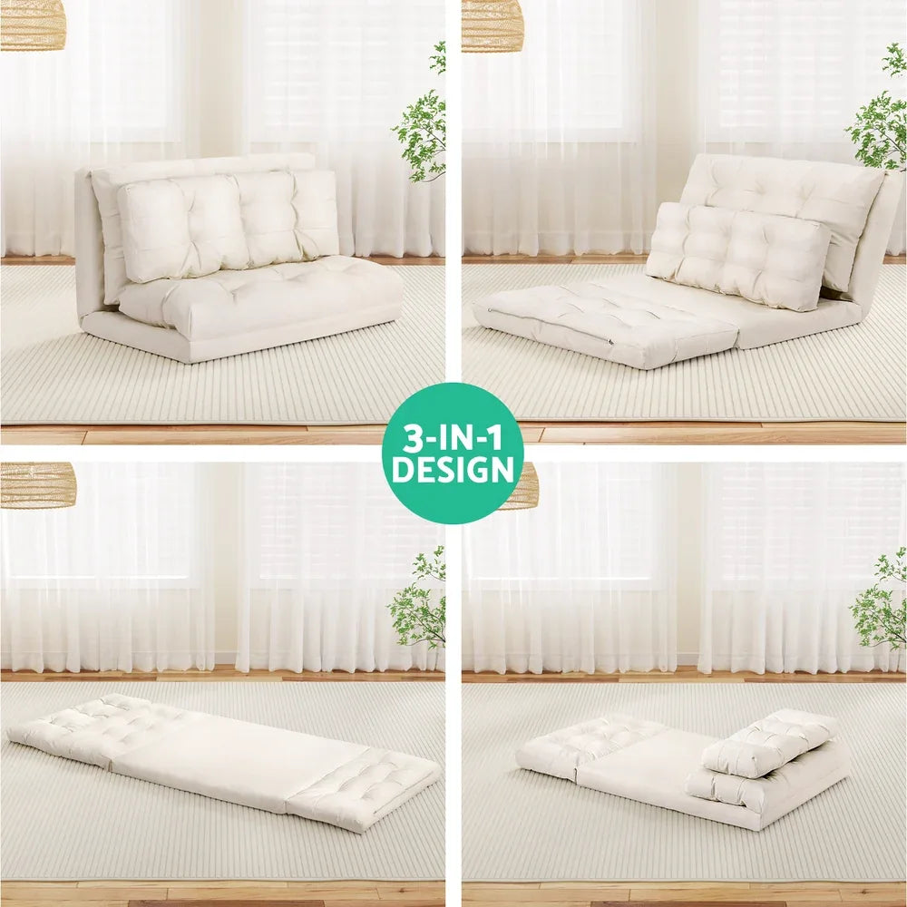 Artiss Floor Lounge Sofa Bed 2 Seater Pillow Leather White - Mekamart Australia