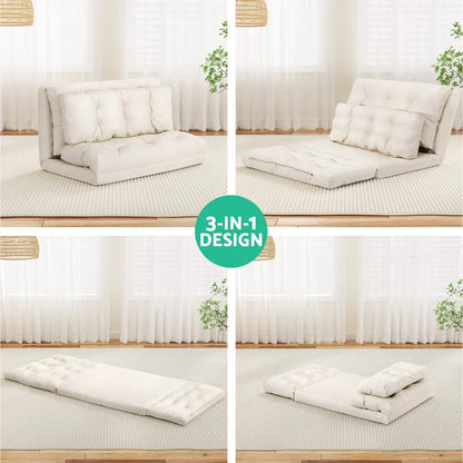 Artiss Floor Lounge Sofa Bed 2 Seater Pillow Leather White - Mekamart Australia