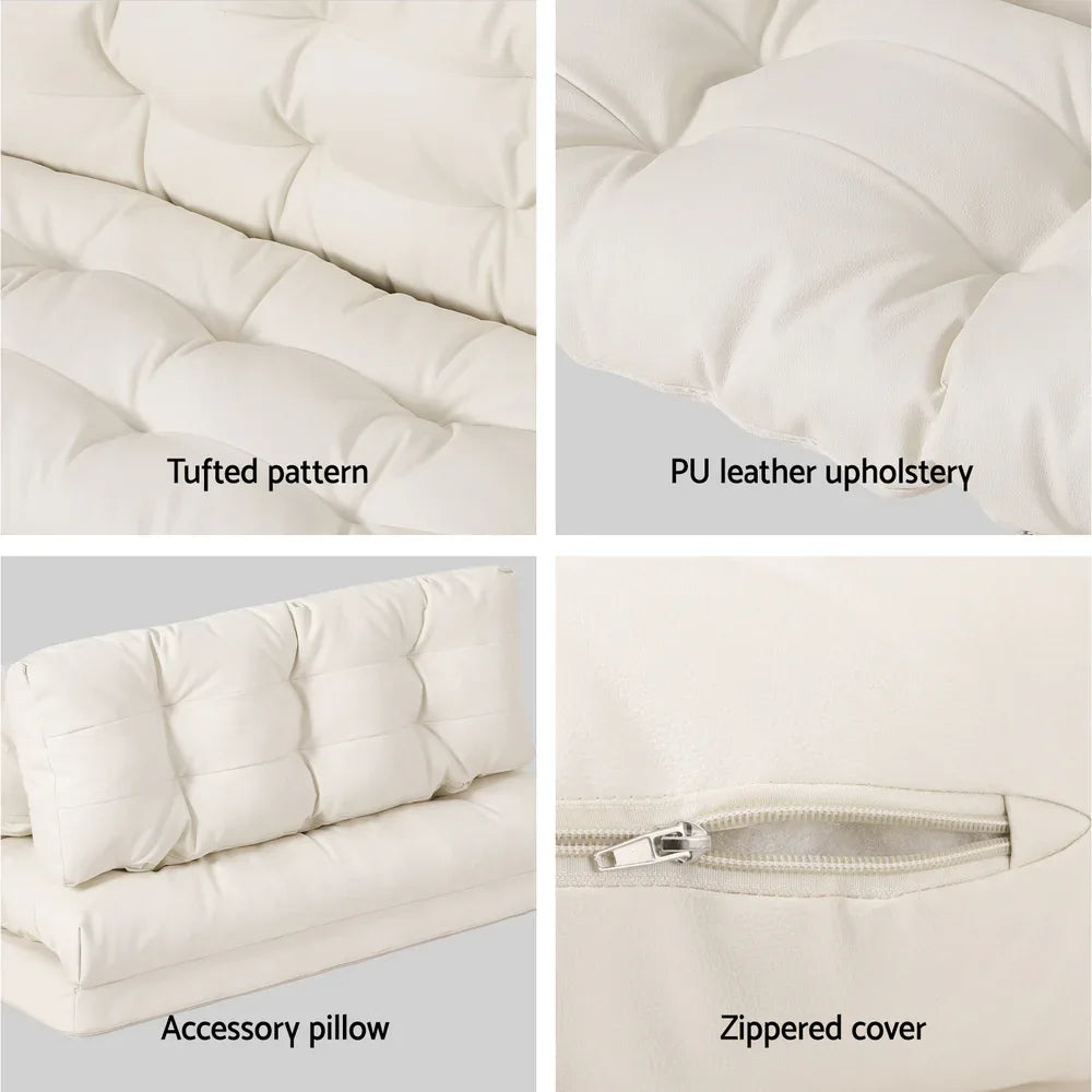 Artiss Floor Lounge Sofa Bed 2 Seater Pillow Leather White - Mekamart Australia