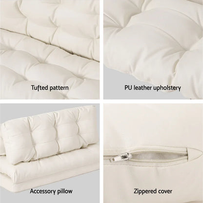 Artiss Floor Lounge Sofa Bed 2 Seater Pillow Leather White - Mekamart Australia
