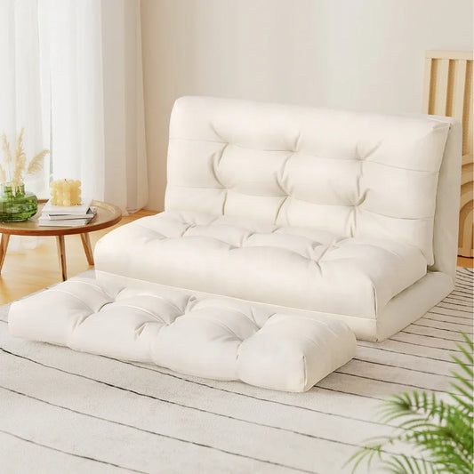 Artiss Floor Lounge Sofa Bed 2 Seater Pillow Leather White - Mekamart Australia