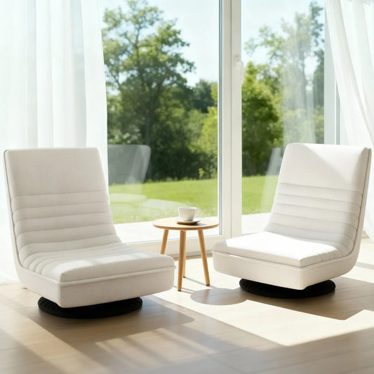 Artiss 2XFloor Chair Lounge Sofa Swivel Foldable Linen White - Mekamart Australia