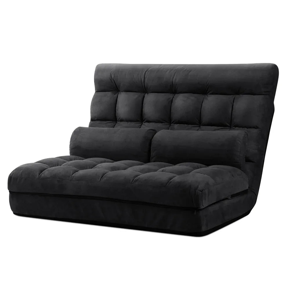 Artiss Floor Lounge Sofa Bed 2-seater Charcoal Suede - Mekamart Australia