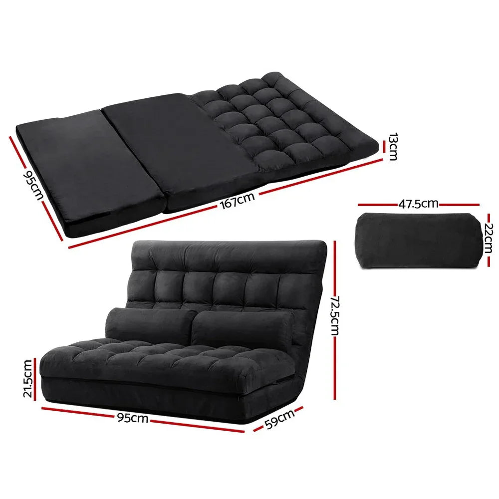 Artiss Floor Lounge Sofa Bed 2-seater Charcoal Suede - Mekamart Australia