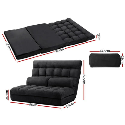 Artiss Floor Lounge Sofa Bed 2-seater Charcoal Suede - Mekamart Australia