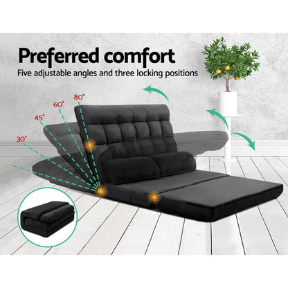 Artiss Floor Lounge Sofa Bed 2-seater Charcoal Suede - Mekamart Australia