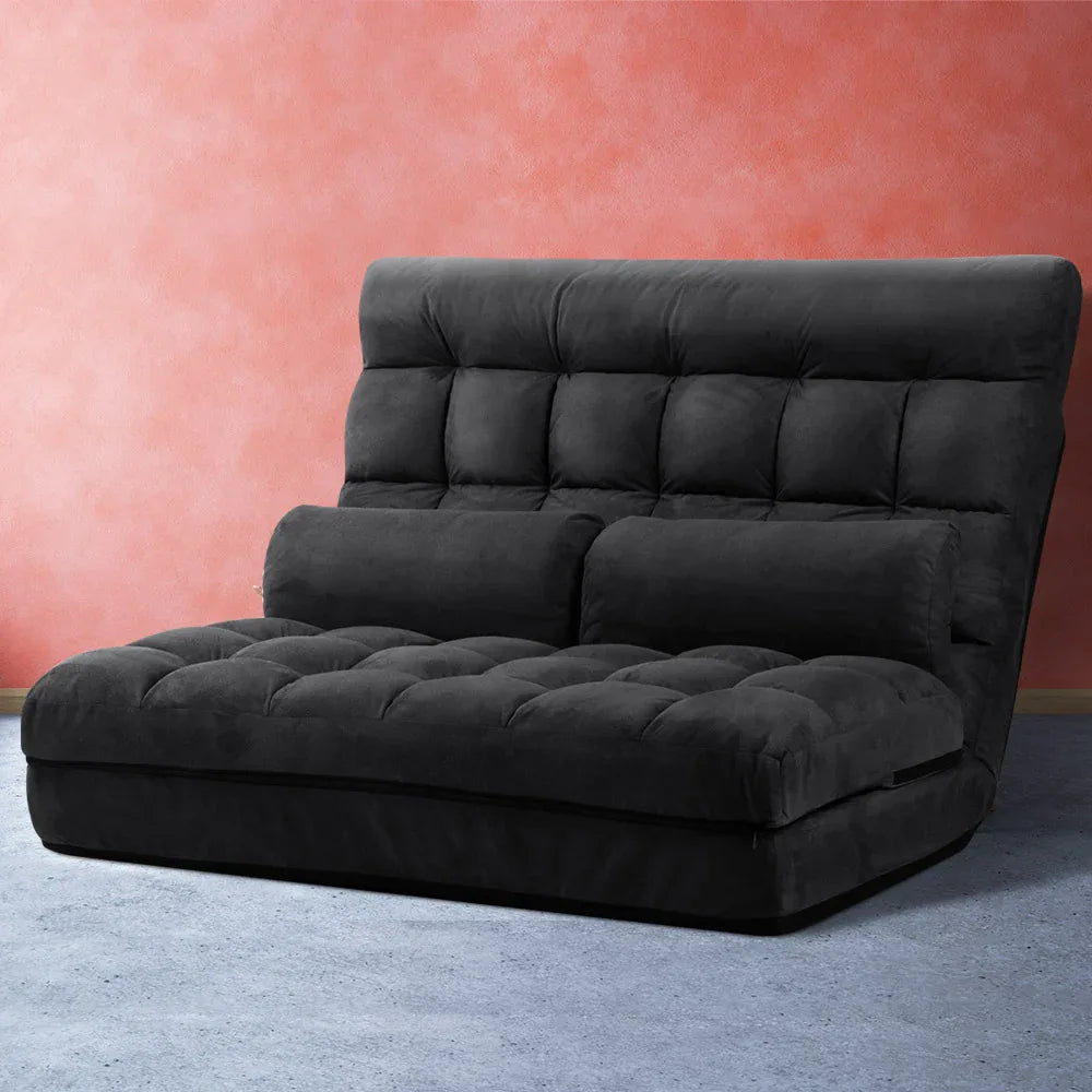 Artiss Floor Lounge Sofa Bed 2-seater Charcoal Suede - Mekamart Australia