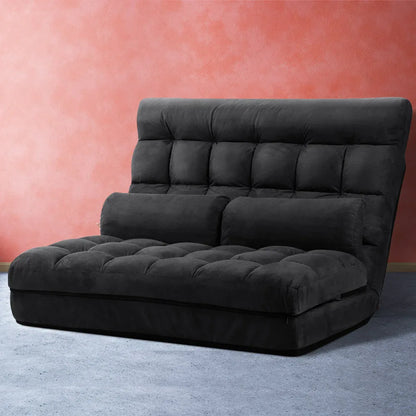 Artiss Floor Lounge Sofa Bed 2-seater Charcoal Suede - Mekamart Australia