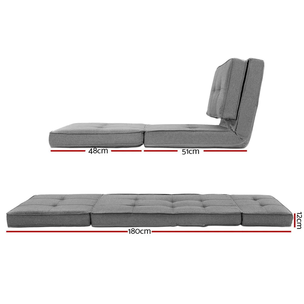 Artiss Floor Lounge Single Sofa Bed Grey Fabric - Mekamart Australia
