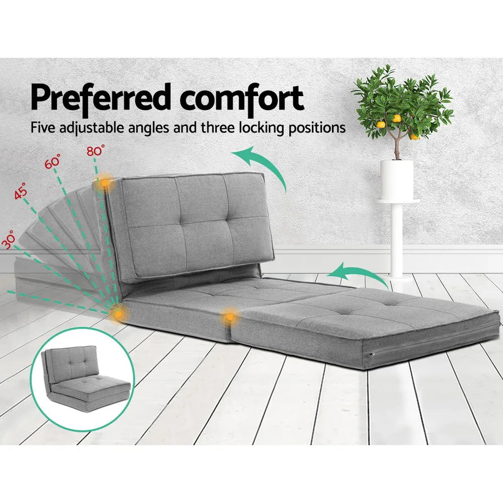 Artiss Floor Lounge Single Sofa Bed Grey Fabric - Mekamart Australia