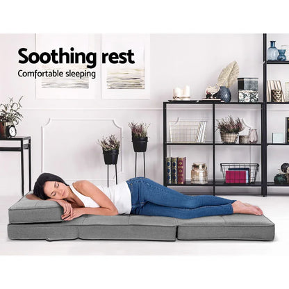 Artiss Floor Lounge Single Sofa Bed Grey Fabric - Mekamart Australia