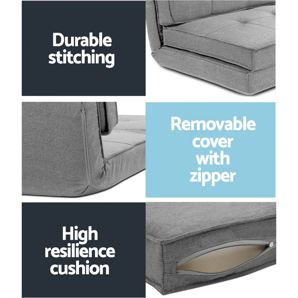 Artiss Floor Lounge Single Sofa Bed Grey Fabric - Mekamart Australia