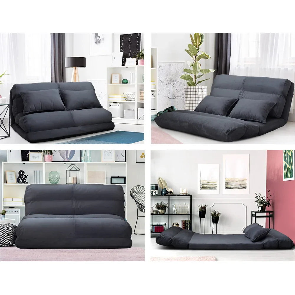 Artiss Floor Lounge Sofa Bed 2-seater Charcoal Suede - Mekamart Australia