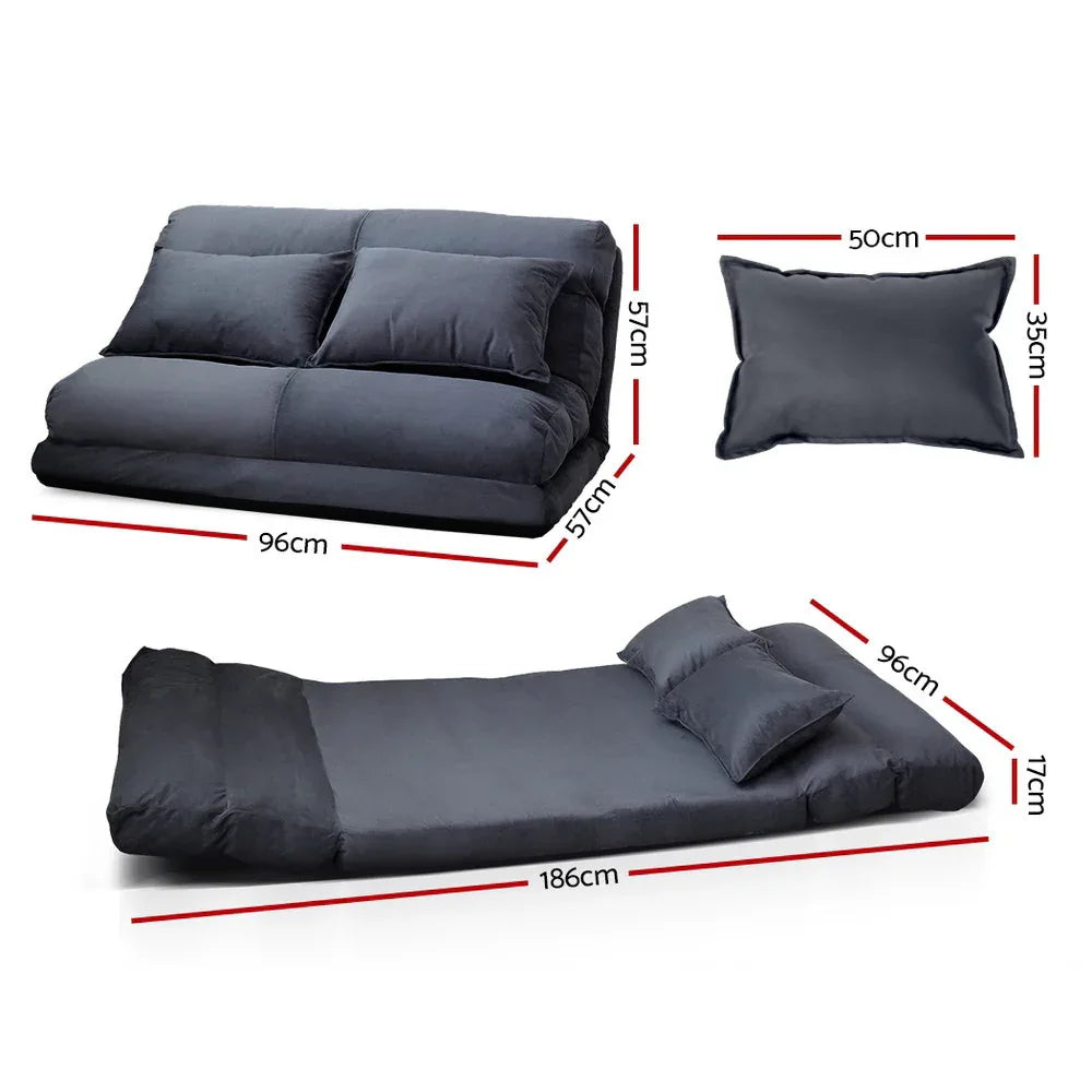 Artiss Floor Lounge Sofa Bed 2-seater Charcoal Suede - Mekamart Australia