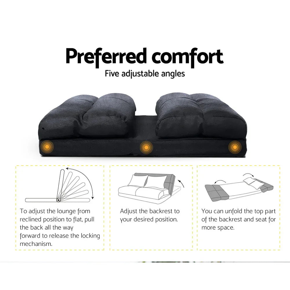 Artiss Floor Lounge Sofa Bed 2-seater Charcoal Suede - Mekamart Australia