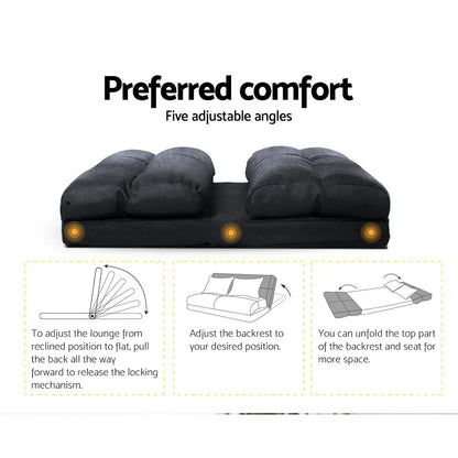 Artiss Floor Lounge Sofa Bed 2-seater Charcoal Suede - Mekamart Australia