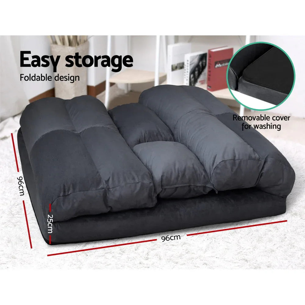 Artiss Floor Lounge Sofa Bed 2-seater Charcoal Suede - Mekamart Australia