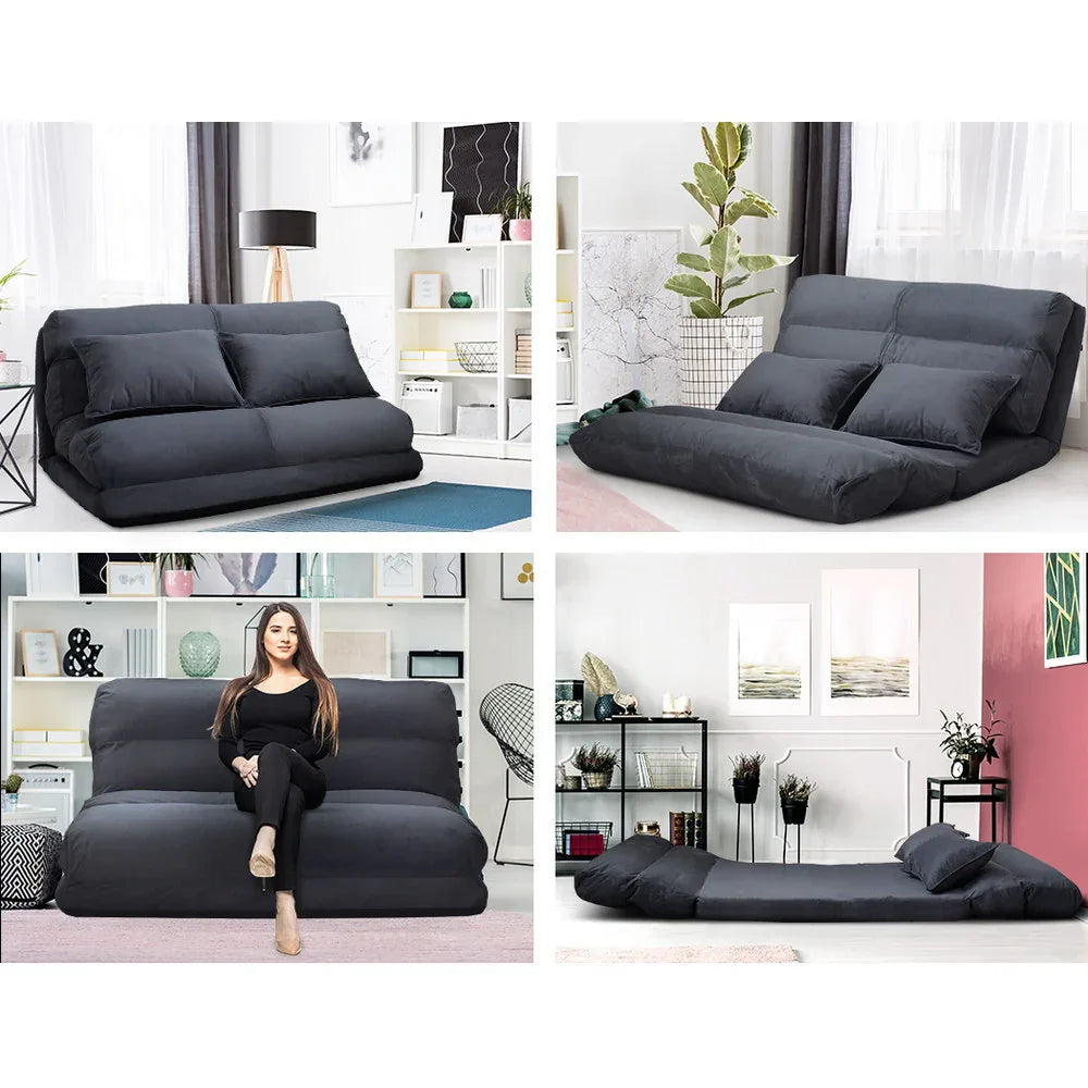 Artiss Floor Lounge Sofa Bed 2-seater Charcoal Suede - Mekamart Australia