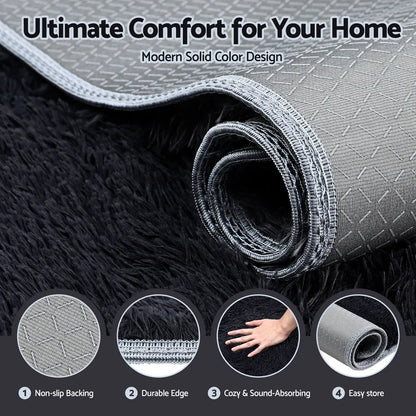 Artiss Floor Rug 160x230cm Plush Area Shaggy Rug Living Room Bedroom Carpet Black - Mekamart Australia