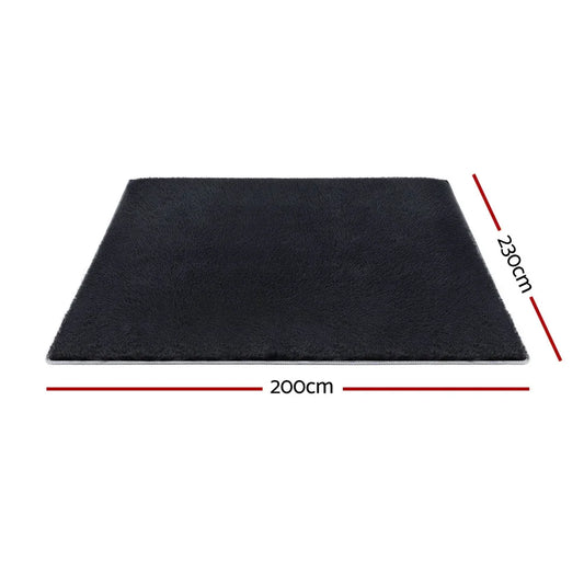 Artiss Floor Rug 200x230cm Plush Area Shaggy Rug Living Room Bedroom Carpet Black - Mekamart Australia