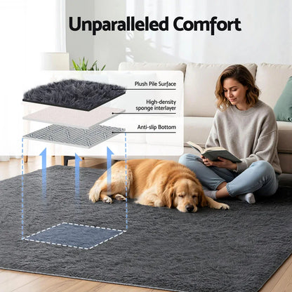Artiss Floor Rug 200x230cm Plush Area Shaggy Rug Living Room Bedroom Carpet Grey - Mekamart Australia