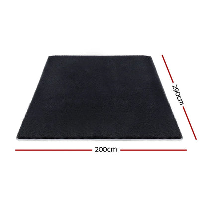 Artiss Floor Rug 200x290cm Plush Area Shaggy Rug Living Room Bedroom Carpet Black - Mekamart Australia