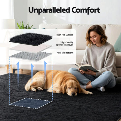 Artiss Floor Rug 200x290cm Plush Area Shaggy Rug Living Room Bedroom Carpet Black - Mekamart Australia