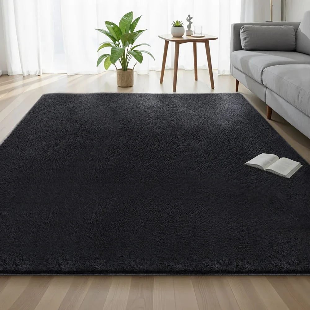 Artiss Floor Rug 200x290cm Plush Area Shaggy Rug Living Room Bedroom Carpet Black - Mekamart Australia