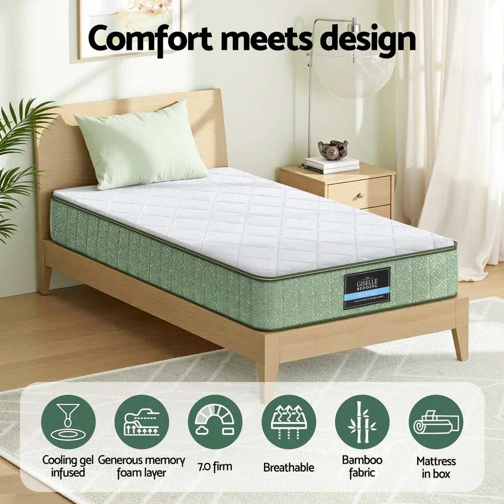 Giselle 25cm Memory Foam Mattress Dual Layer Zipper Cover Cool Charcoal Foam Mattresses King Single - Mekamart Australia