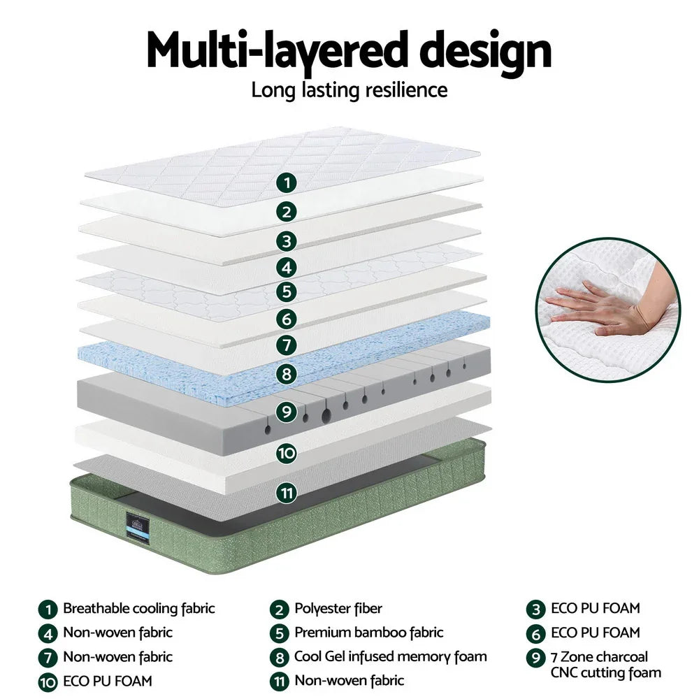 Giselle 25cm Memory Foam Mattress Dual Layer Zipper Cover Cool Charcoal Foam Mattresses King Single - Mekamart Australia