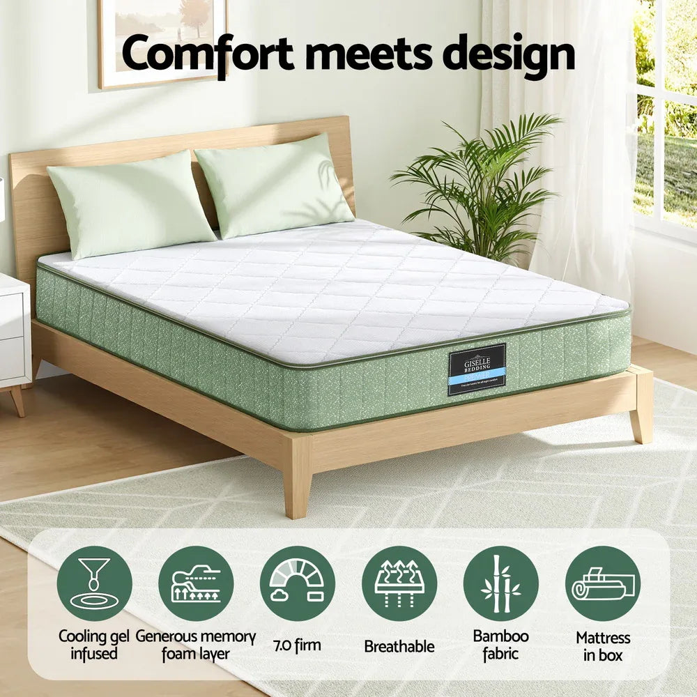 Giselle 25cm Memory Foam Mattress Dual Layer Zipper Cover Cool Charcoal Foam Mattresses Queen - Mekamart Australia