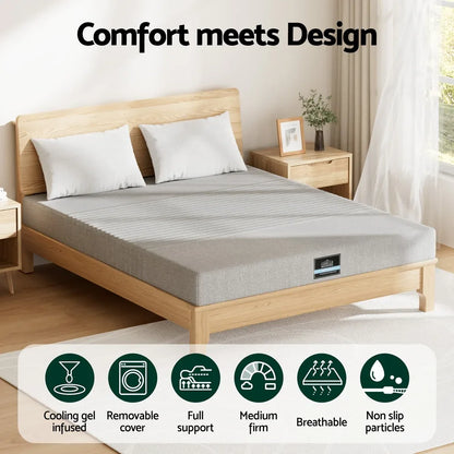 Giselle Bedding Cool Gel Memory Foam Mattress Charcoal 7-Zone Washable Bamboo Cover 15cm King - Mekamart Australia