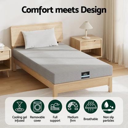 Giselle Bedding Cool Gel Memory Foam Mattress Charcoal 7-Zone Washable Bamboo Cover 15cm King Single - Mekamart Australia