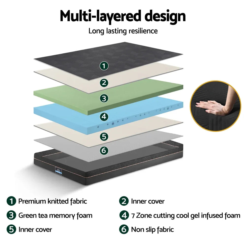 Giselle 18cm Memory Foam Mattress Green Tea Foam Cool Gel Foam Mattresses King Single - Mekamart Australia