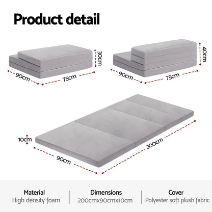 Giselle Foldable Mattress Folding Sofa Bed 4-fold Sleeping Camping Cushion Mat - Mekamart Australia