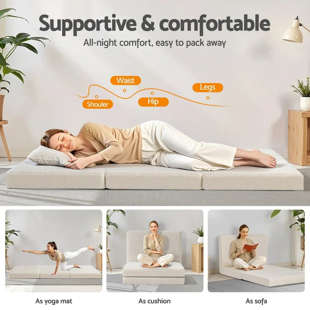 Giselle Bedding Foldable Mattress Fleece Portable 3-fold Folding Foam Mattresses - Mekamart Australia
