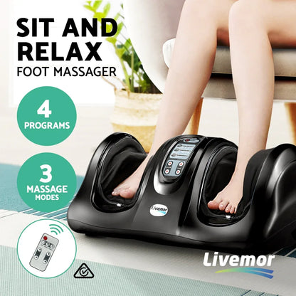 Livemor Foot Massager Shiatsu Massagers Electric Remote Roller Kneading Black - Mekamart Australia