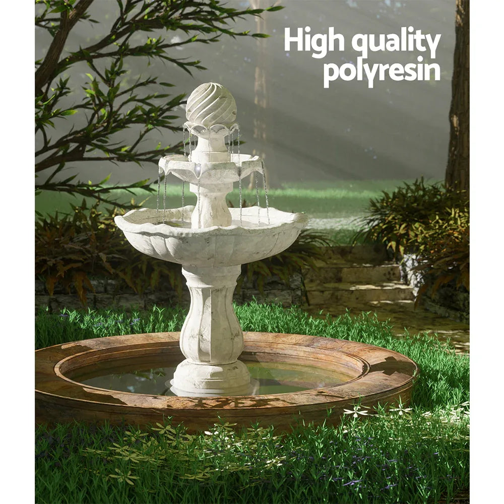 Gardeon Solar Water Feature 3-Tier Fountain with Pump Kit Bird Bath 93CM Ivory - Mekamart Australia