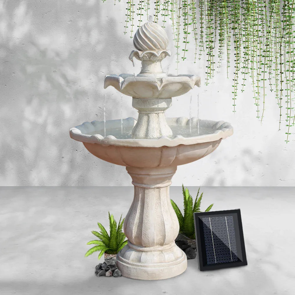 Gardeon Solar Water Feature 3-Tier Fountain with Pump Kit Bird Bath 93CM Ivory - Mekamart Australia