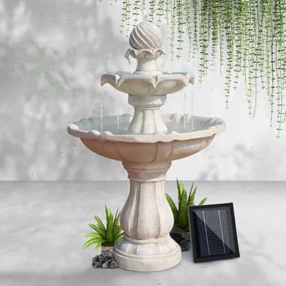 Gardeon Solar Water Feature 3-Tier Fountain with Pump Kit Bird Bath 93CM Ivory - Mekamart Australia