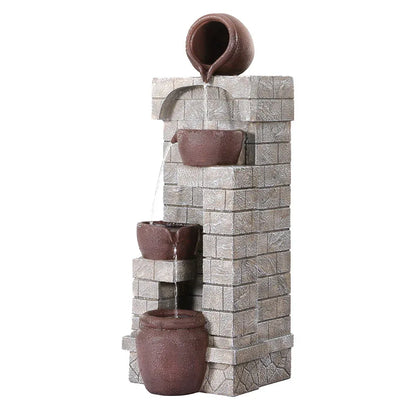 Gardeon Solar Fountain Water Feature Pot Outdoor Indoor 4-Tier Cascading Brown - Mekamart Australia