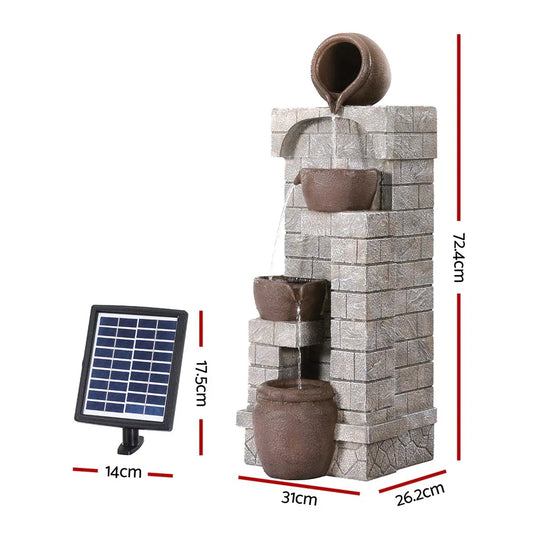 Gardeon Solar Fountain Water Feature Pot Outdoor Indoor 4-Tier Cascading Brown - Mekamart Australia