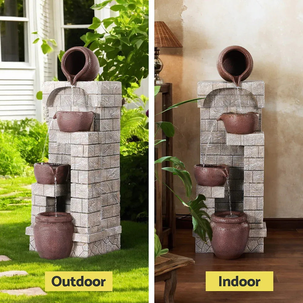Gardeon Solar Fountain Water Feature Pot Outdoor Indoor 4-Tier Cascading Brown - Mekamart Australia