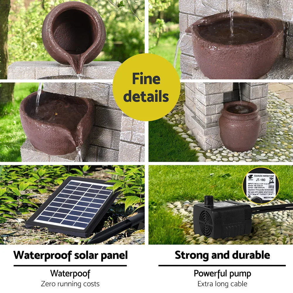 Gardeon Solar Fountain Water Feature Pot Outdoor Indoor 4-Tier Cascading Brown - Mekamart Australia