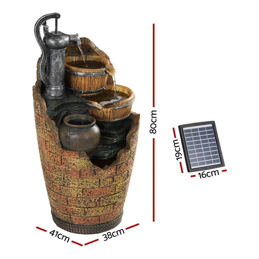 Gardeon Solar Fountain Water Feature Outdoor Cascading Hand Pump Design 80CM - Mekamart Australia